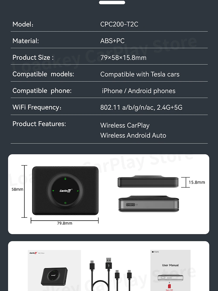 CarlinKit Wireless CarPlay Android Auto For Tesla Model 3 Model X Y Model S 24
