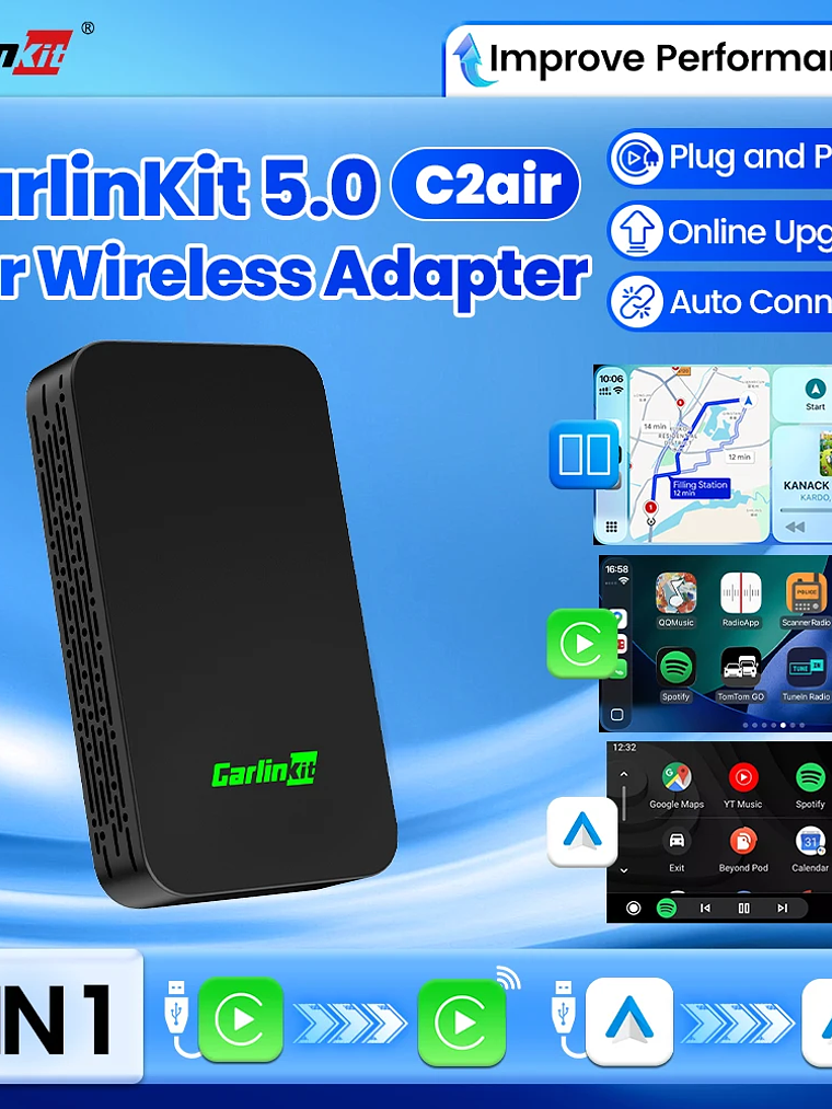 CarlinKit 5.0 C2Air Wireless Adapter Wireless CarPlay Android Auto Box 3