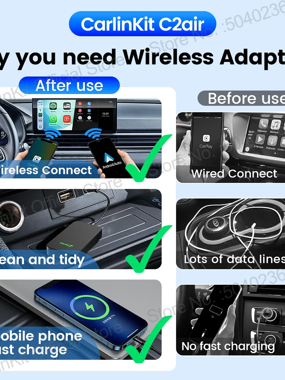 CarlinKit 5.0 C2Air Wireless Adapter Wireless CarPlay Android Auto Box 5