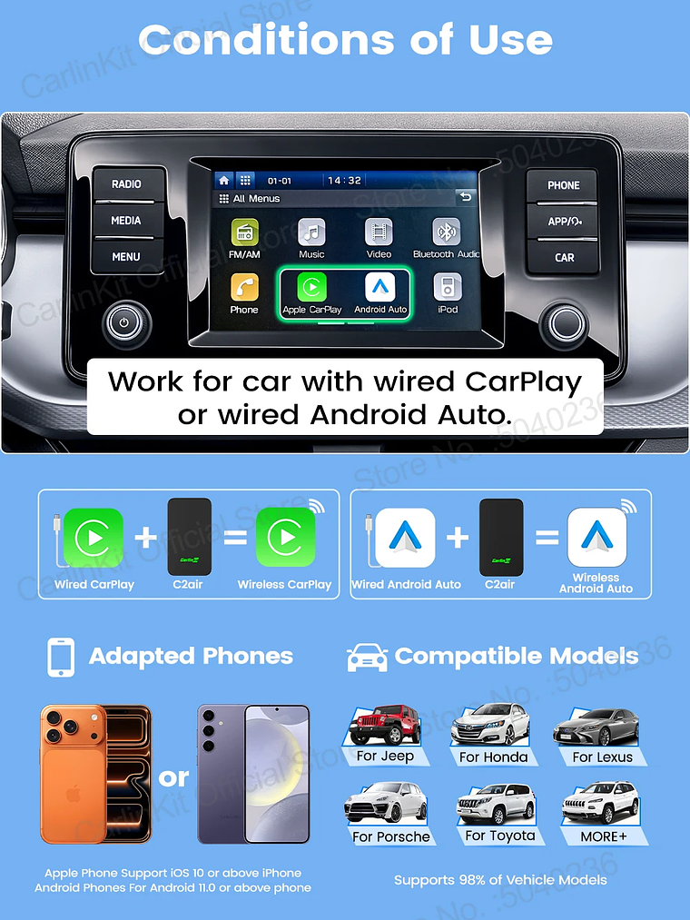 CarlinKit 5.0 C2Air Wireless Adapter Wireless CarPlay Android Auto Box 11