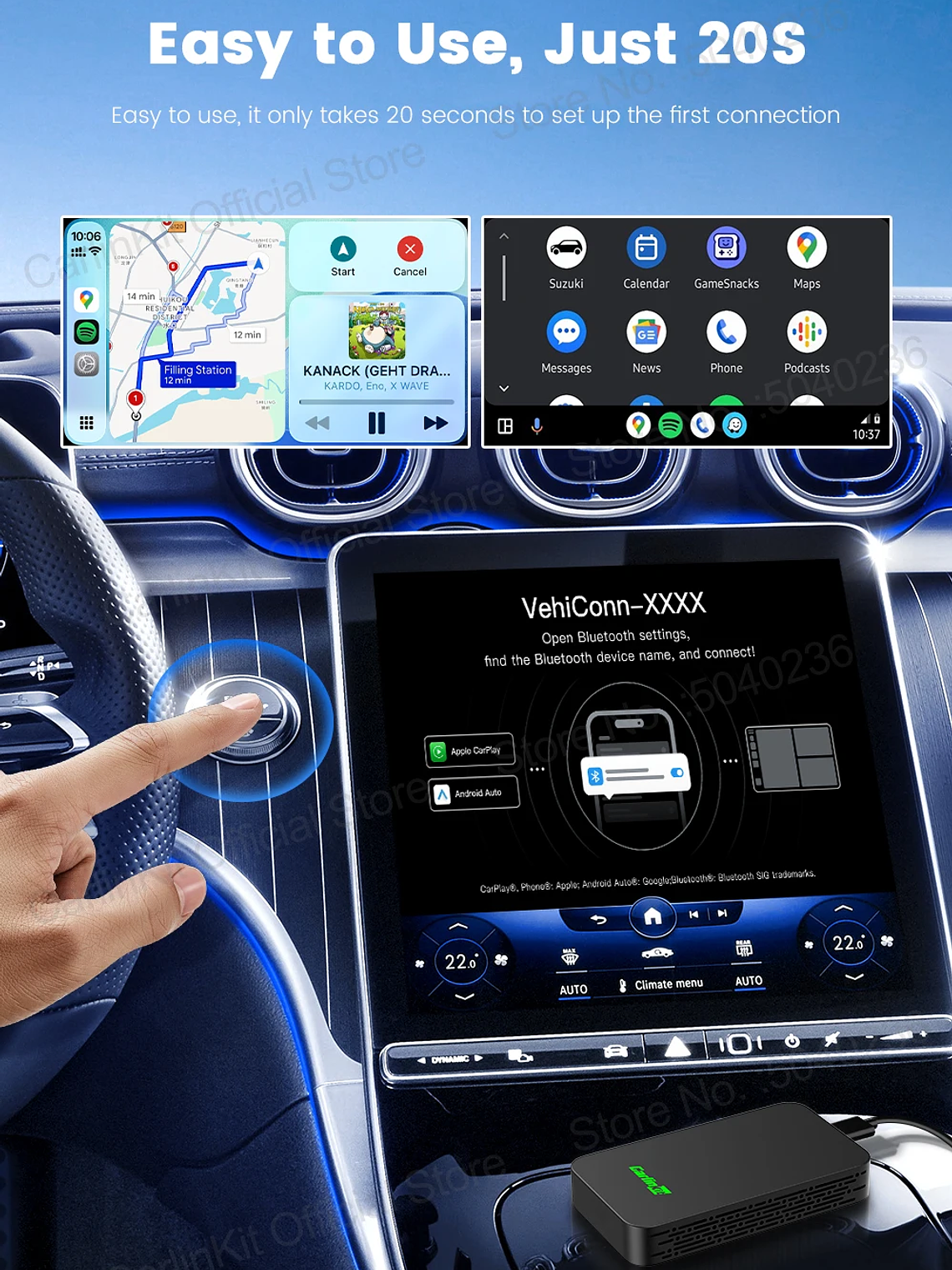 CarlinKit 5.0 C2Air Wireless Adapter Wireless CarPlay Android Auto Box 16