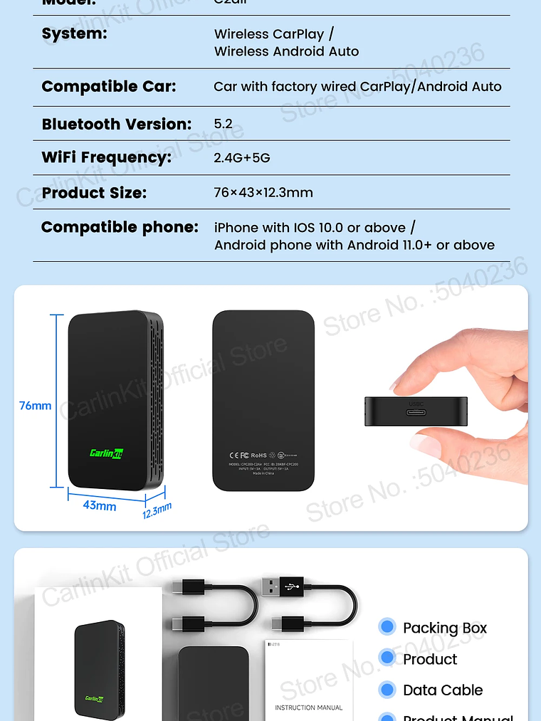 CarlinKit 5.0 C2Air Wireless Adapter Wireless CarPlay Android Auto Box 21