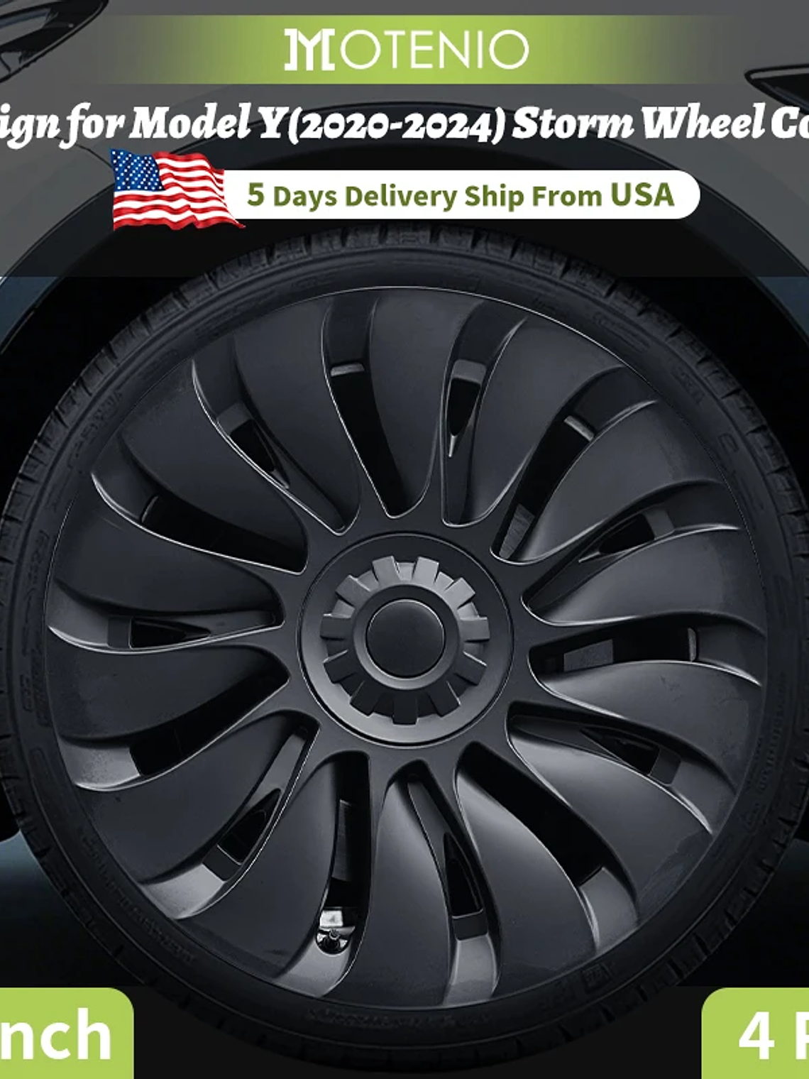 4PCS Design for TESLA Model Y 2020-2024 Vehicle Storm Wheel Cover Caps 3