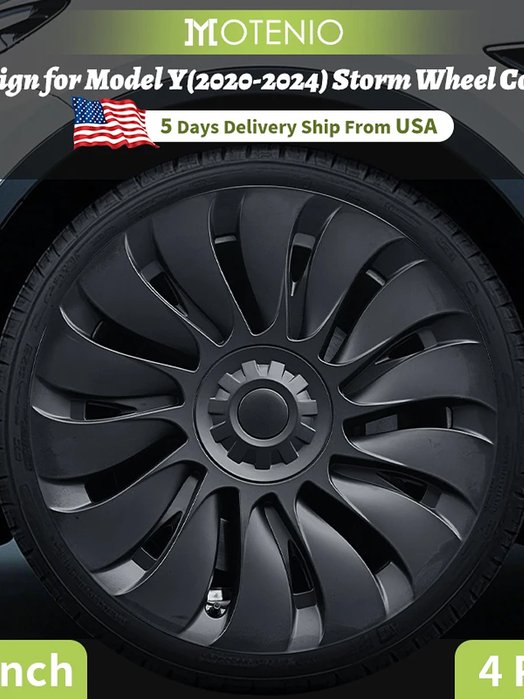 4PCS Design for TESLA Model Y 2020-2024 Vehicle Storm Wheel Cover Caps 3