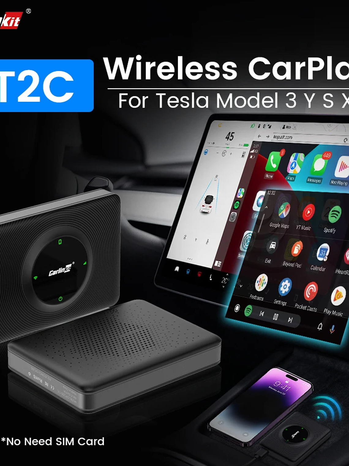 CarlinKit T2C Wireless CarPlay For Tesla Android Auto Adapter 2