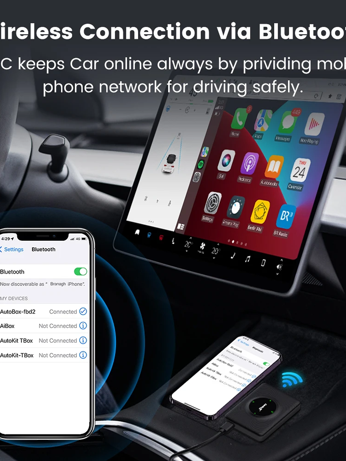 CarlinKit T2C Wireless CarPlay For Tesla Android Auto Adapter 5