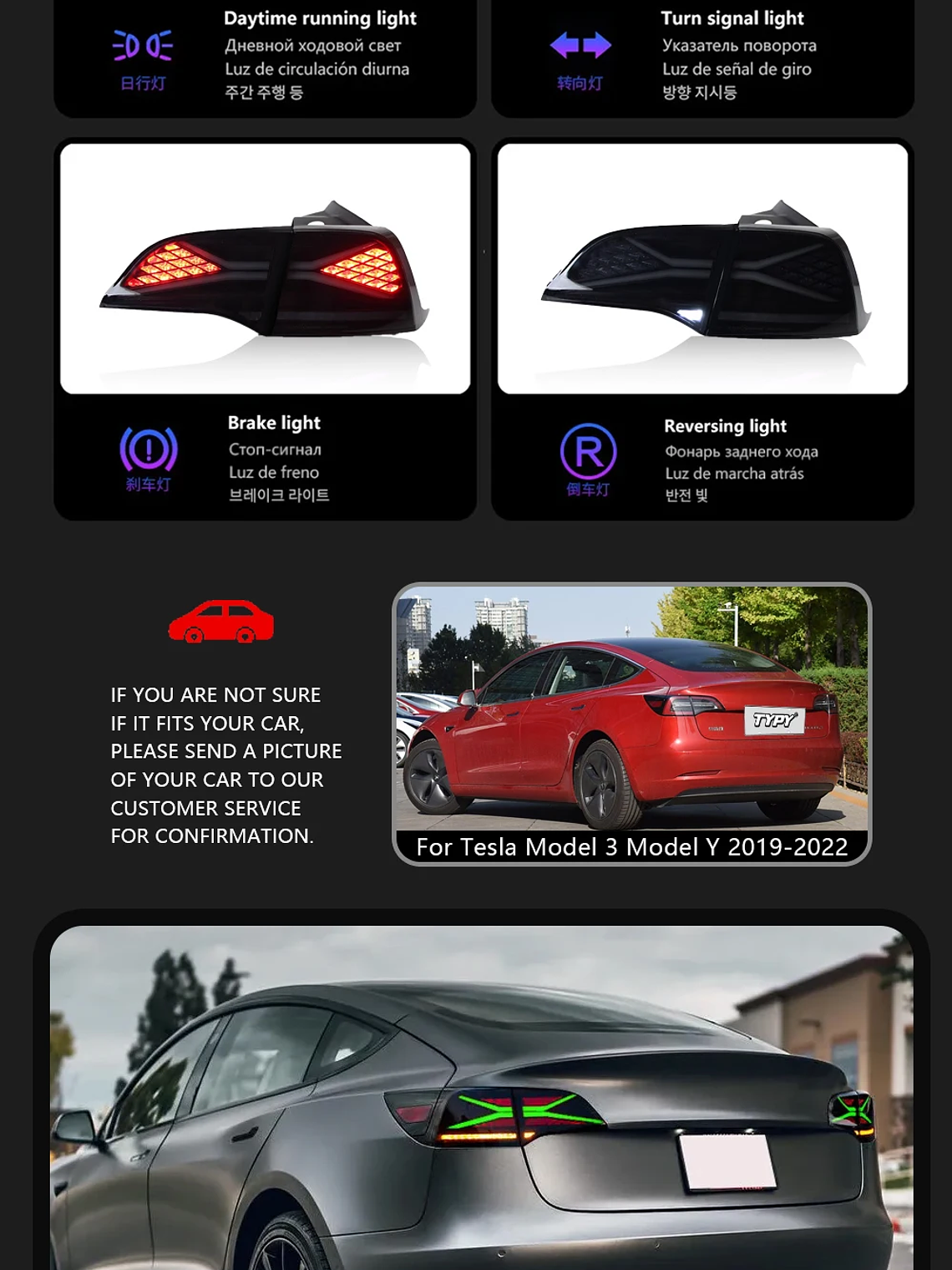 TYPY Car Lights For Tesla Model 3/Y RGB 2019-2022 Taillight LEDs 9