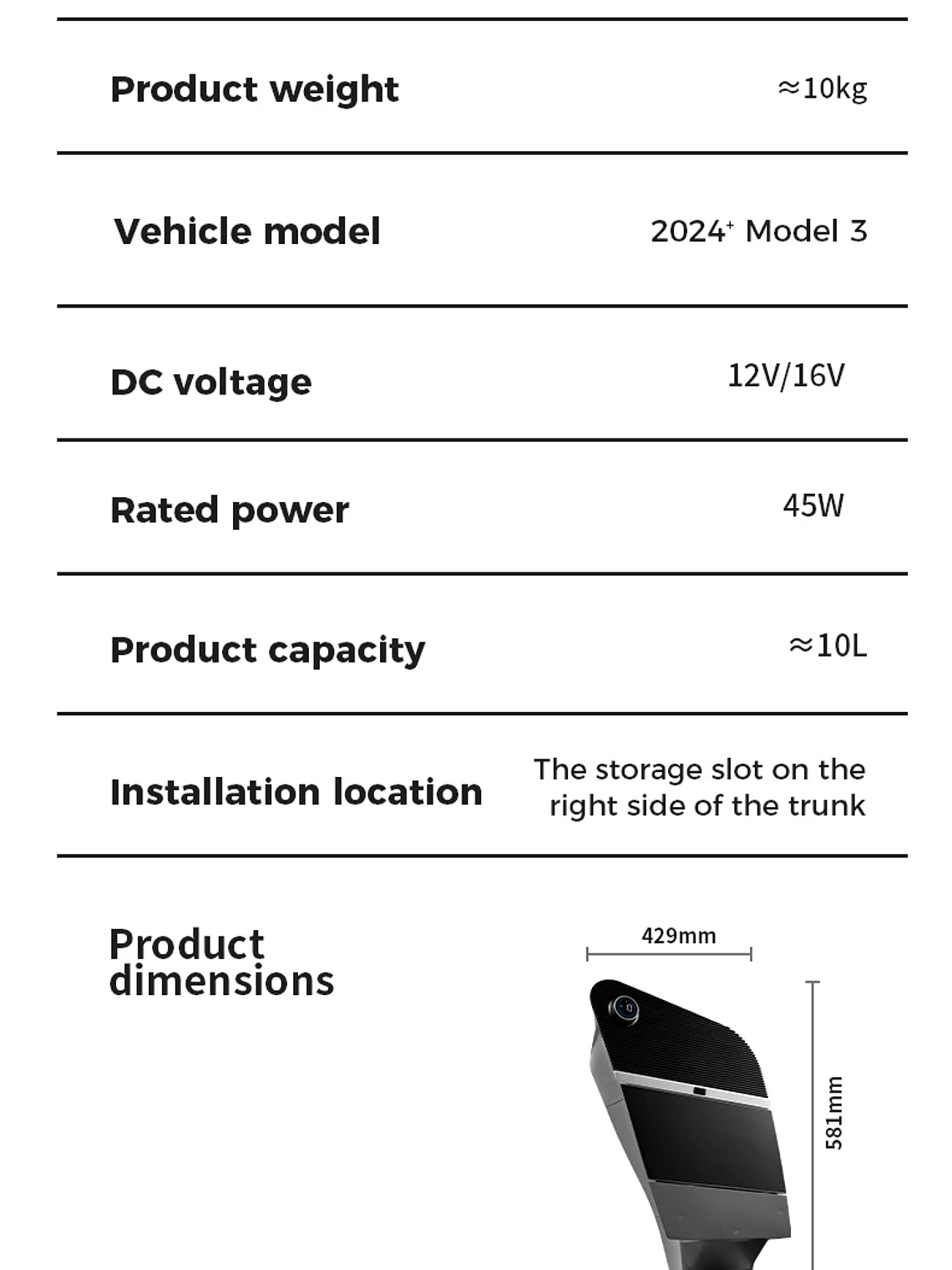 Tesla Model 3 Highland 10L Portable Fridge 17