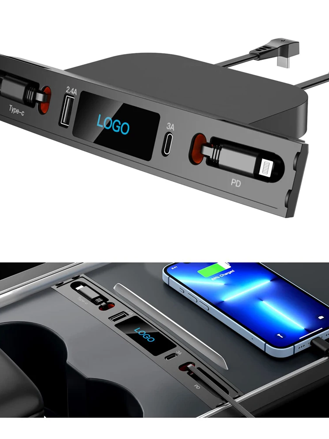 Tesla Model 3 Y Docking Station 27W Quick Charger USB LED Shunt Hub 1