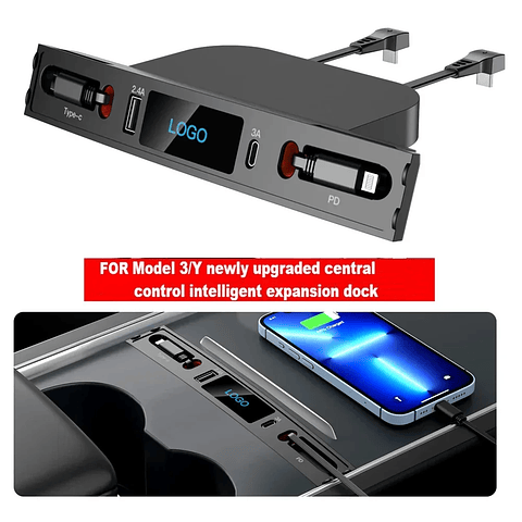 Tesla Model 3 Y Docking Station 27W Quick Charger USB LED Shunt Hub