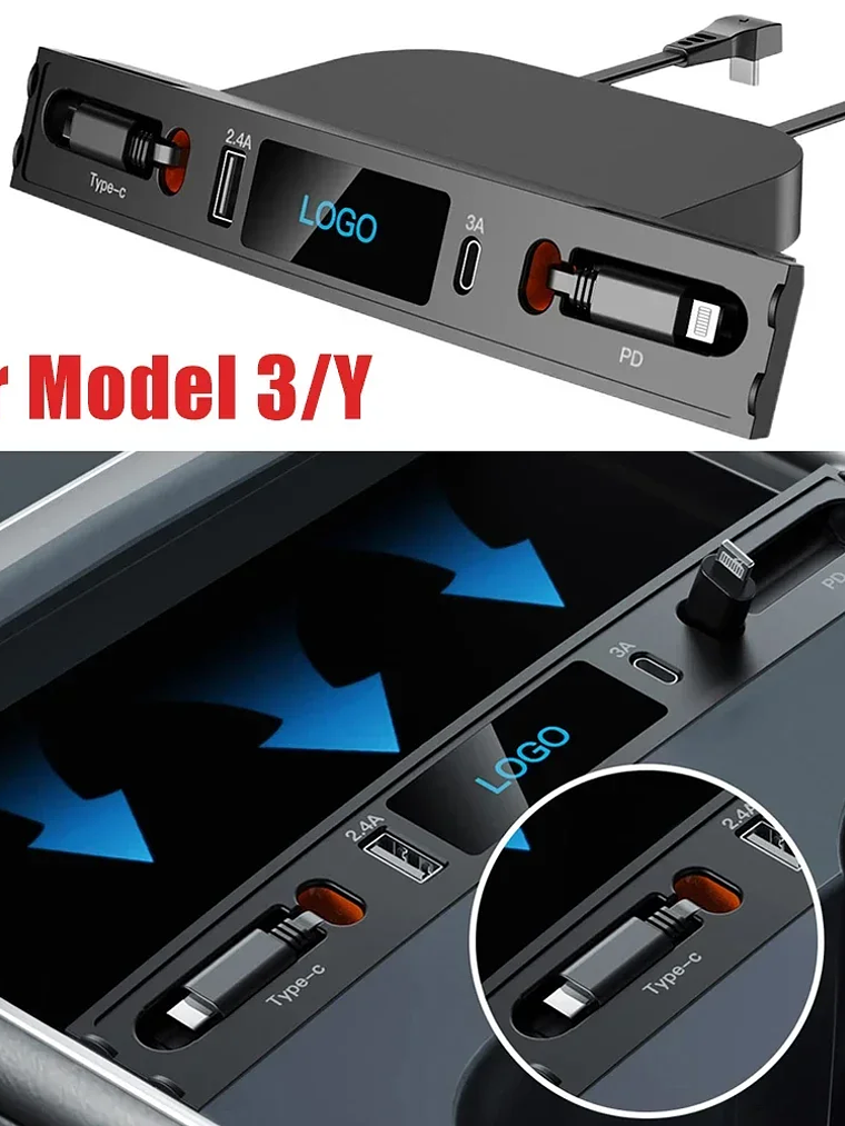 Tesla Model 3 Y Docking Station 27W Quick Charger USB LED Shunt Hub 3