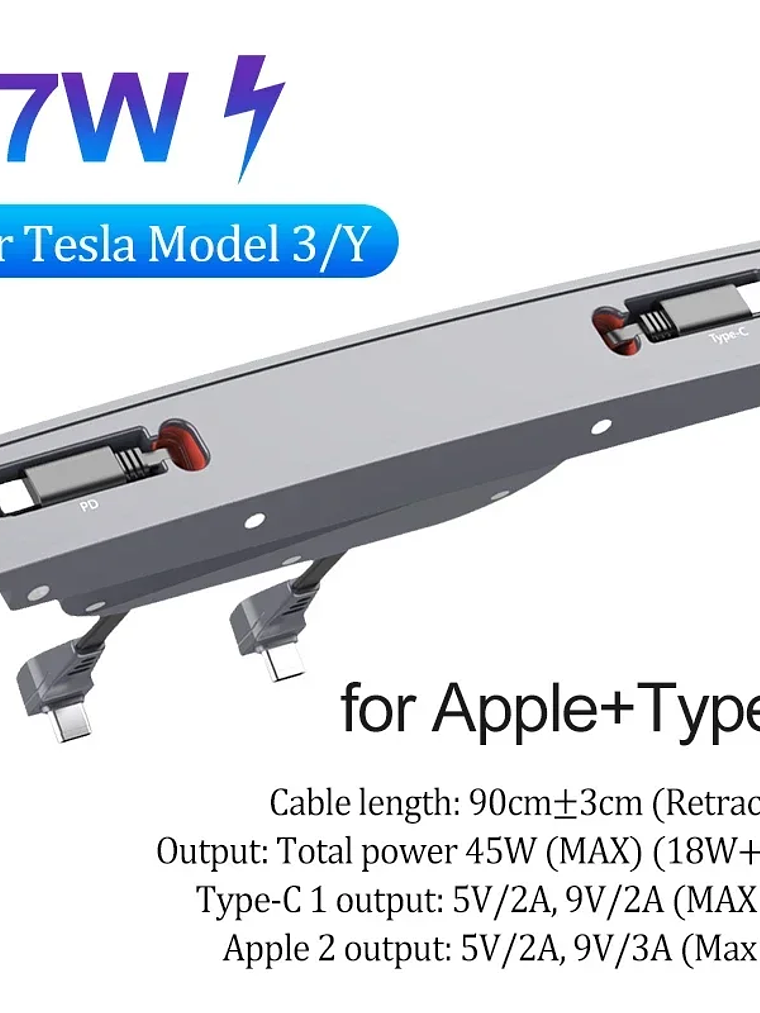 Tesla Model 3 Y Docking Station 27W Quick Charger USB LED Shunt Hub 8