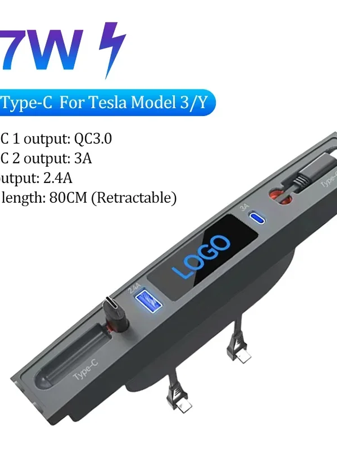 Tesla Model 3 Y Docking Station 27W Quick Charger USB LED Shunt Hub 10