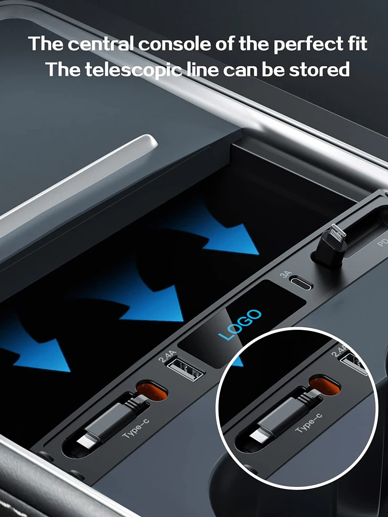 Tesla Model 3 Y Docking Station 27W Quick Charger USB LED Shunt Hub 12