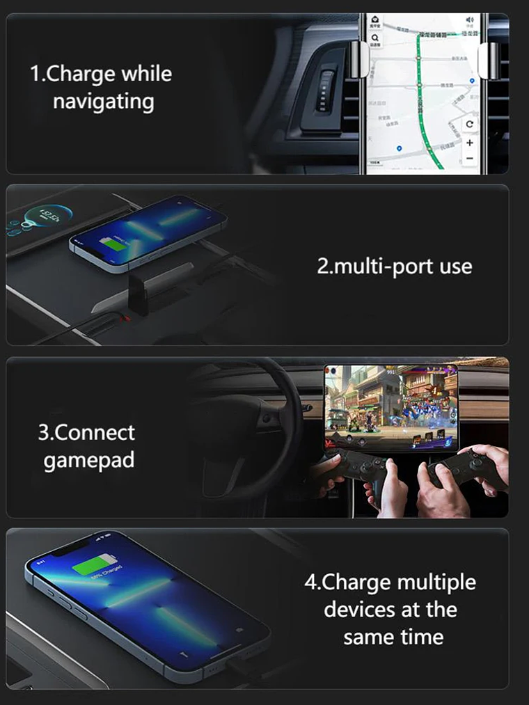 Tesla Model 3 Y Docking Station 27W Quick Charger USB LED Shunt Hub 15