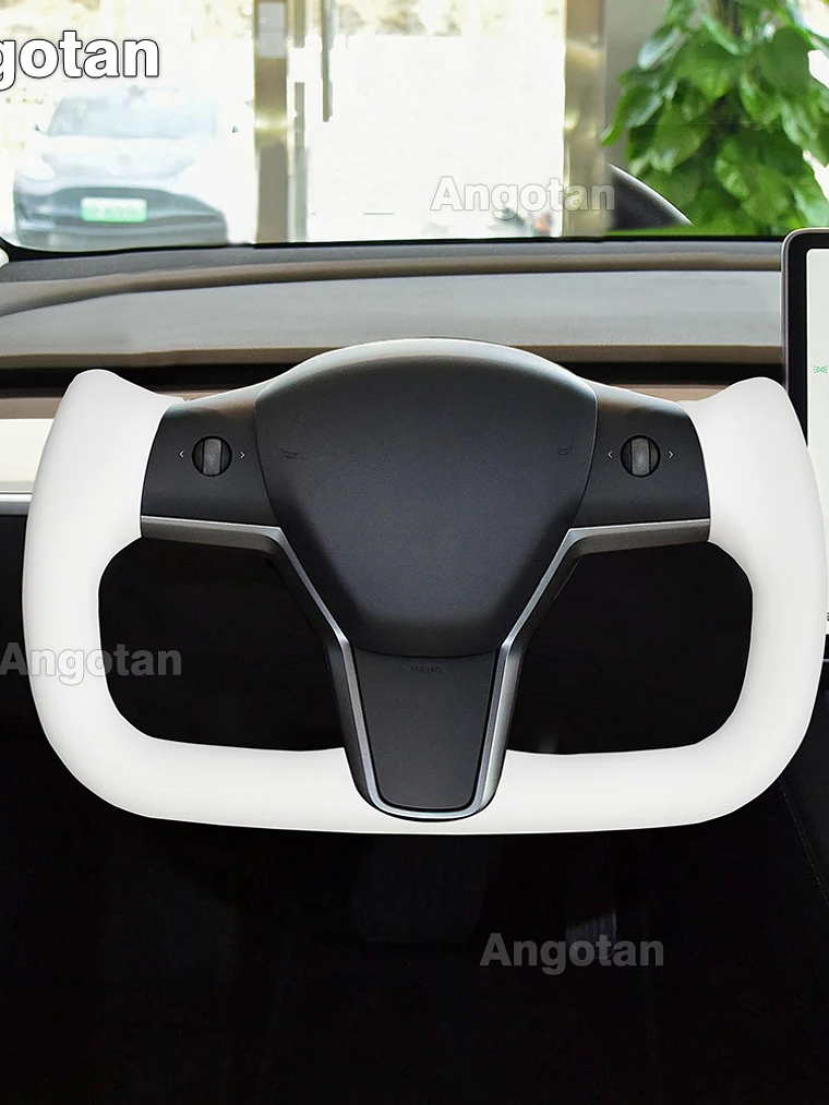 Full Leather Heated Yoke Steering Wheel for Tesla 2