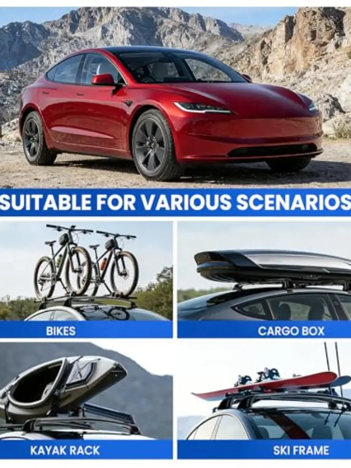 2PCS Cross Bar Roof Racks for 2019-2025 Tesla Model 3 Black 2