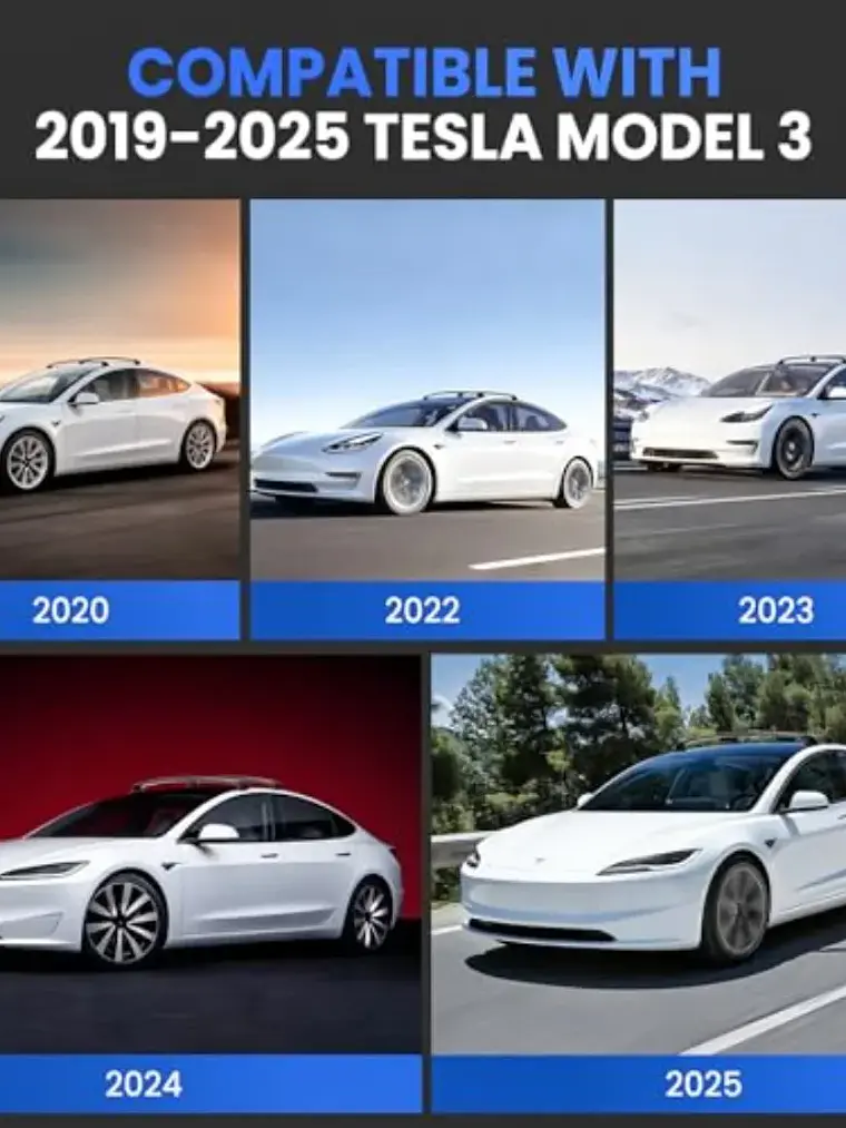 2PCS Cross Bar Roof Racks for 2019-2025 Tesla Model 3 Black 6