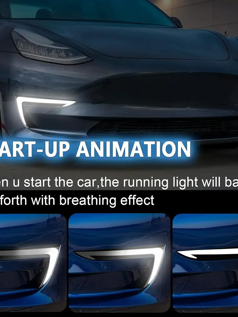 LED DRL Light for Tesla Model 3 2018 - 2024 Start-Up Animation Daytime Running Lights 2