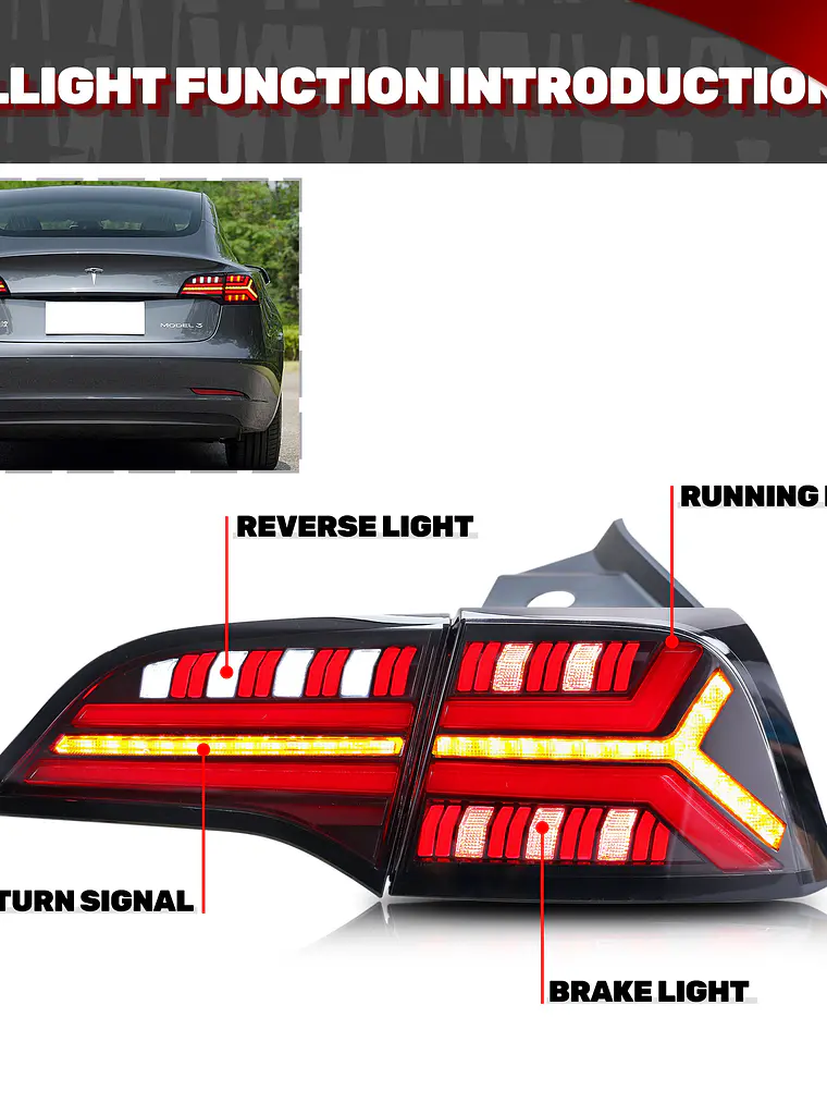 LED Tesla Model 3 Model Y 2017-2022 Sequential Yellow Turn Signal Dynamic Animation 2