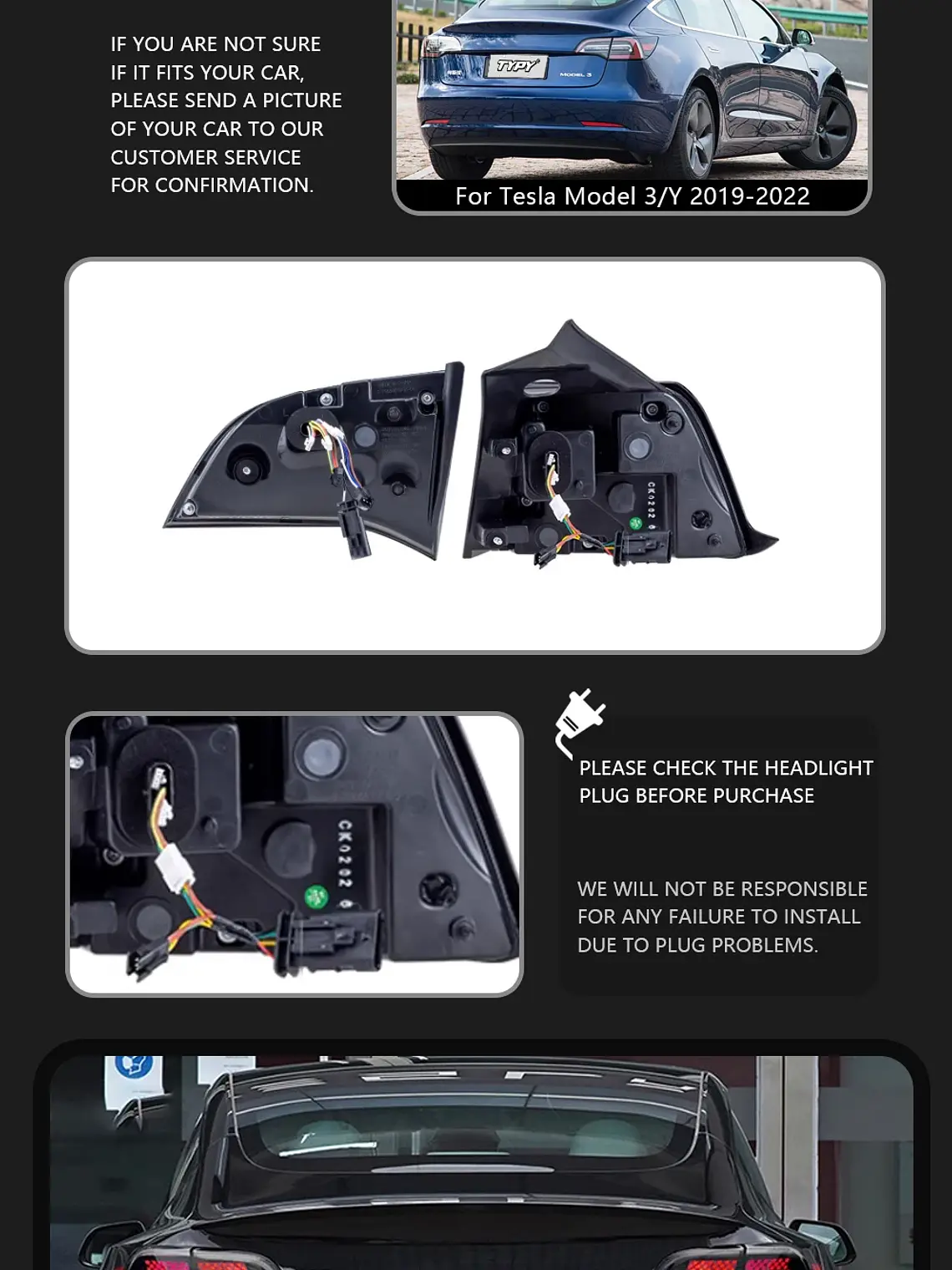 Car Lights For Tesla Model 3 /Y 2019-2022 Taillight LED Projector Tail Lamp 8