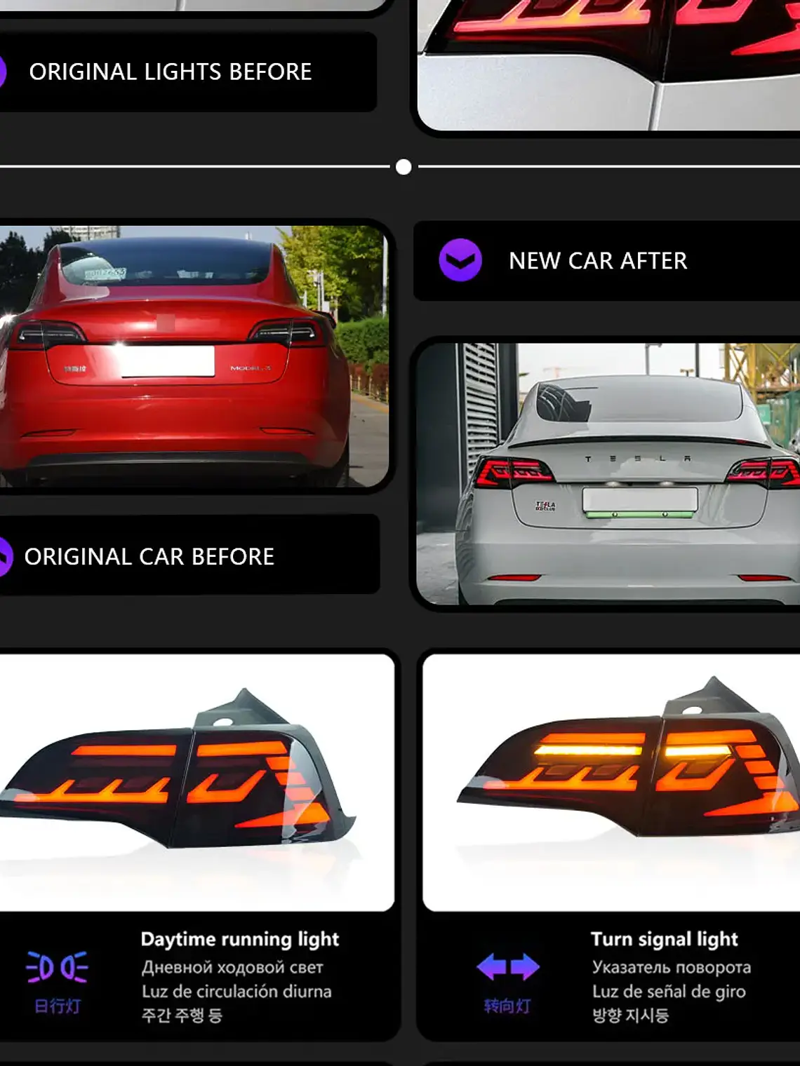 Tesla Model 3 Model Y 2019-2022 Full LED Set with DRL Sequential Turn Signal Taillights 11