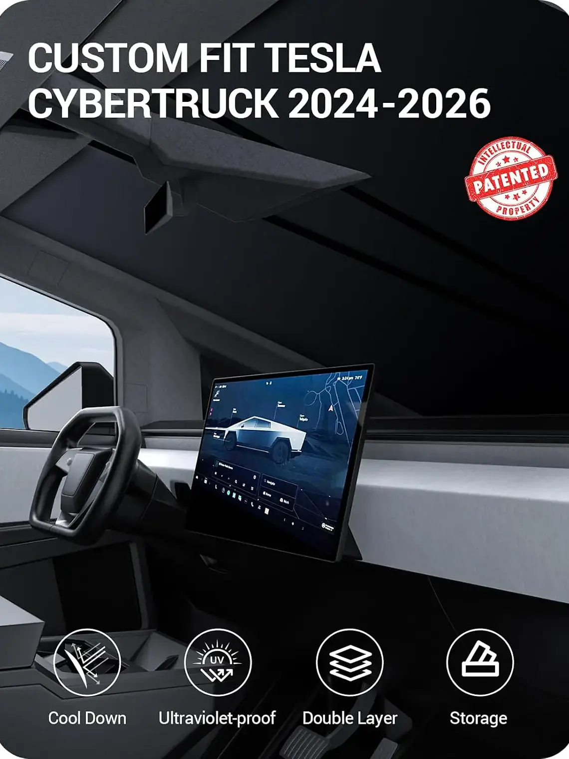 Tesla Cybertruck Windshield Sunshade with Nano Ice Crystal Cooling 2