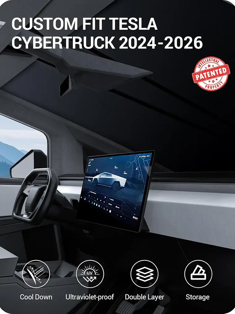 Tesla Cybertruck Windshield Sunshade with Nano Ice Crystal Cooling 2