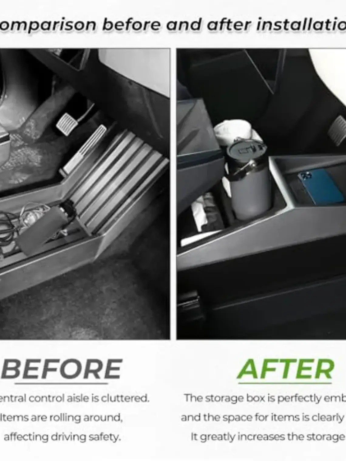 Floor Console Organizer for Tesla Cybertruck w/ USB Charging Port 2