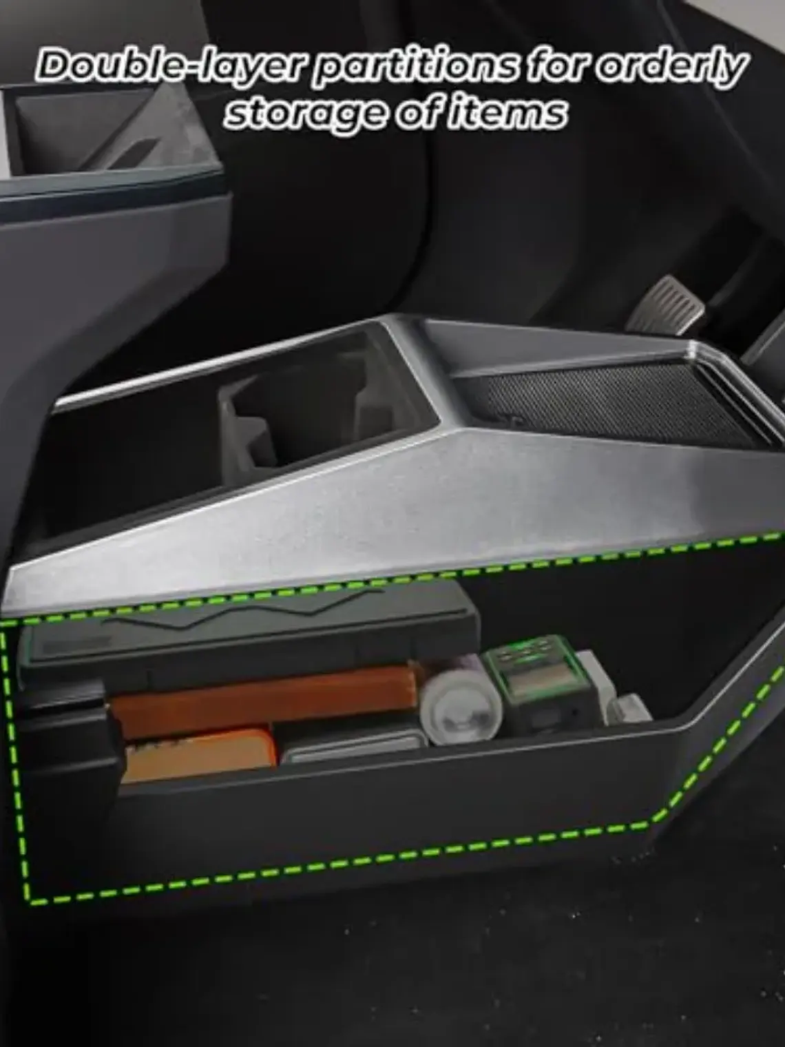 Floor Console Organizer for Tesla Cybertruck w/ USB Charging Port 4