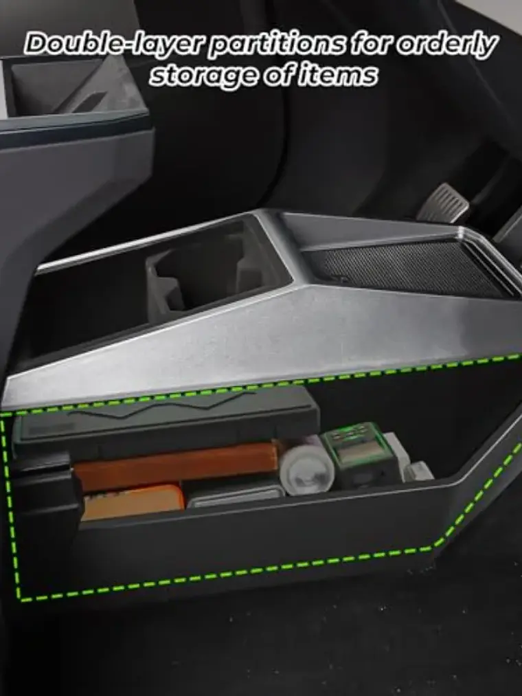 Floor Console Organizer for Tesla Cybertruck w/ USB Charging Port 4