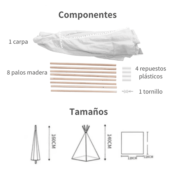 Carpa Pieza Niños Diseño Nórdico Minimalista- Blanco 3