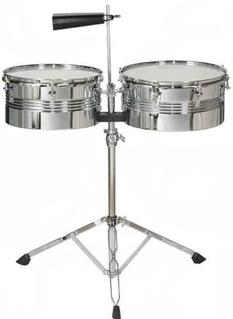 Timbaleta Cromada con atril,cencerro y baquetas