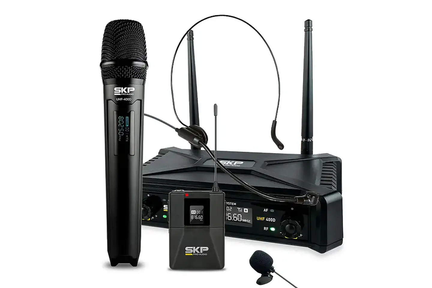 Sistema Inalámbrico Mano + Cintillo o Solapa UHF 400D SKP Audio 1