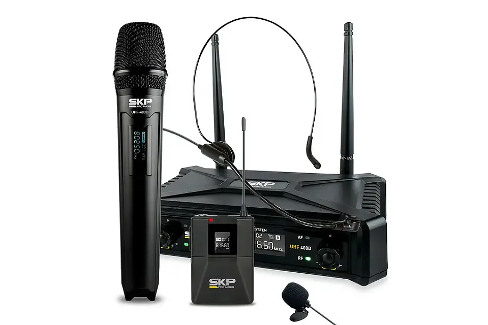 Sistema Inalámbrico Mano + Cintillo o Solapa UHF 400D SKP Audio 1