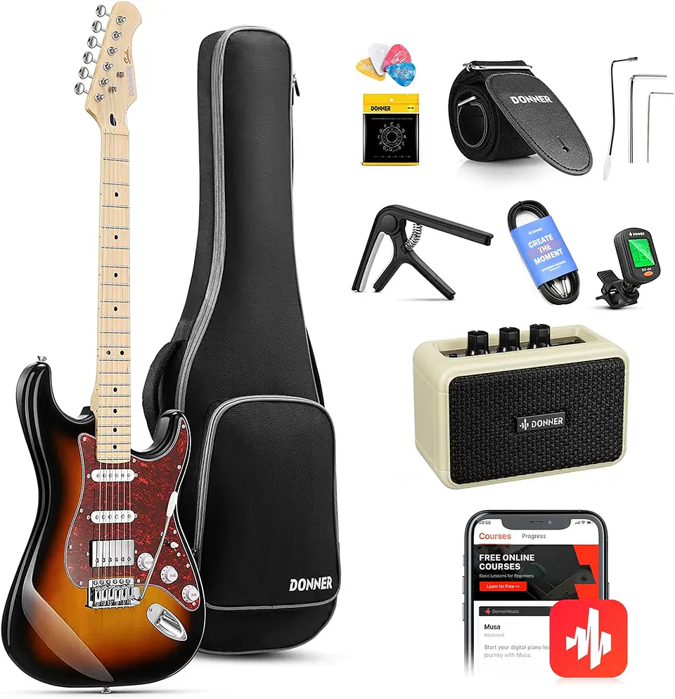Pack Guitarra Eléctrica Stratocaster Donner DST-152S Sunburst 1