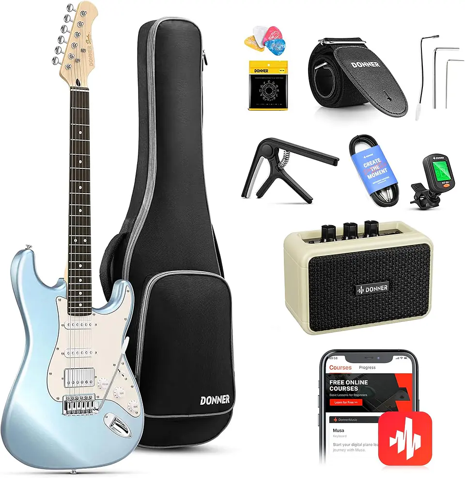 Pack Guitarra Eléctrica Stratocaster Donner DST-152R Blue 1