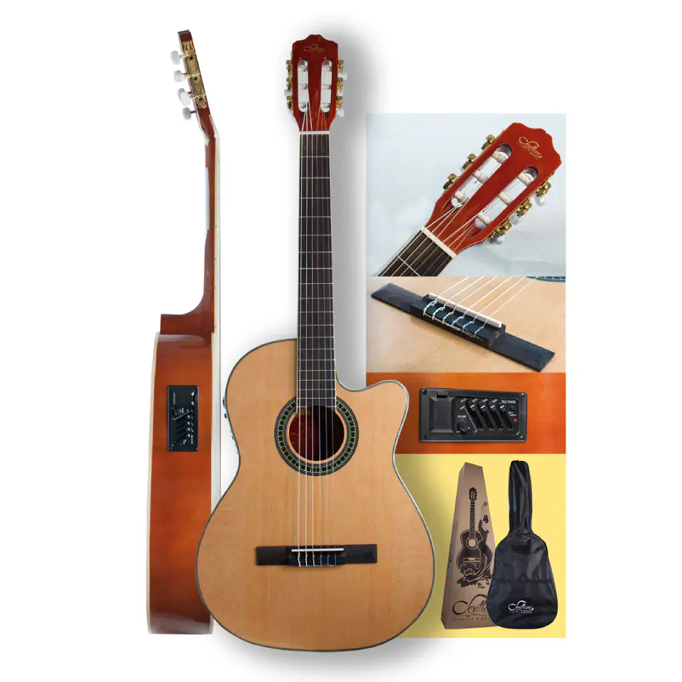 Guitarra Electroacústica Nylon Sevillana cuerpo ancho con sacado 1