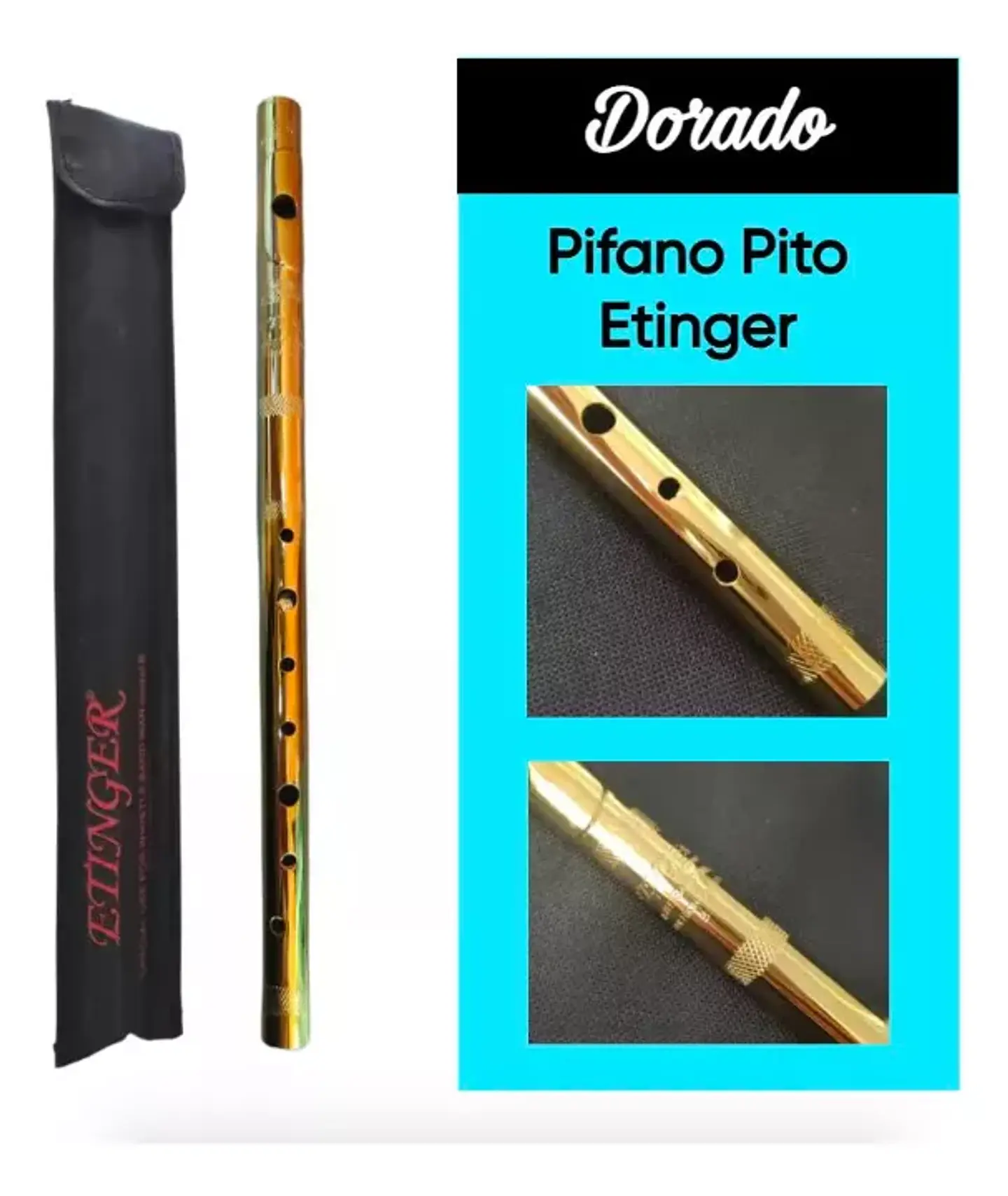 Pífano o Pito de banda bronce con boquilla Etinger 7 perforaciones 1
