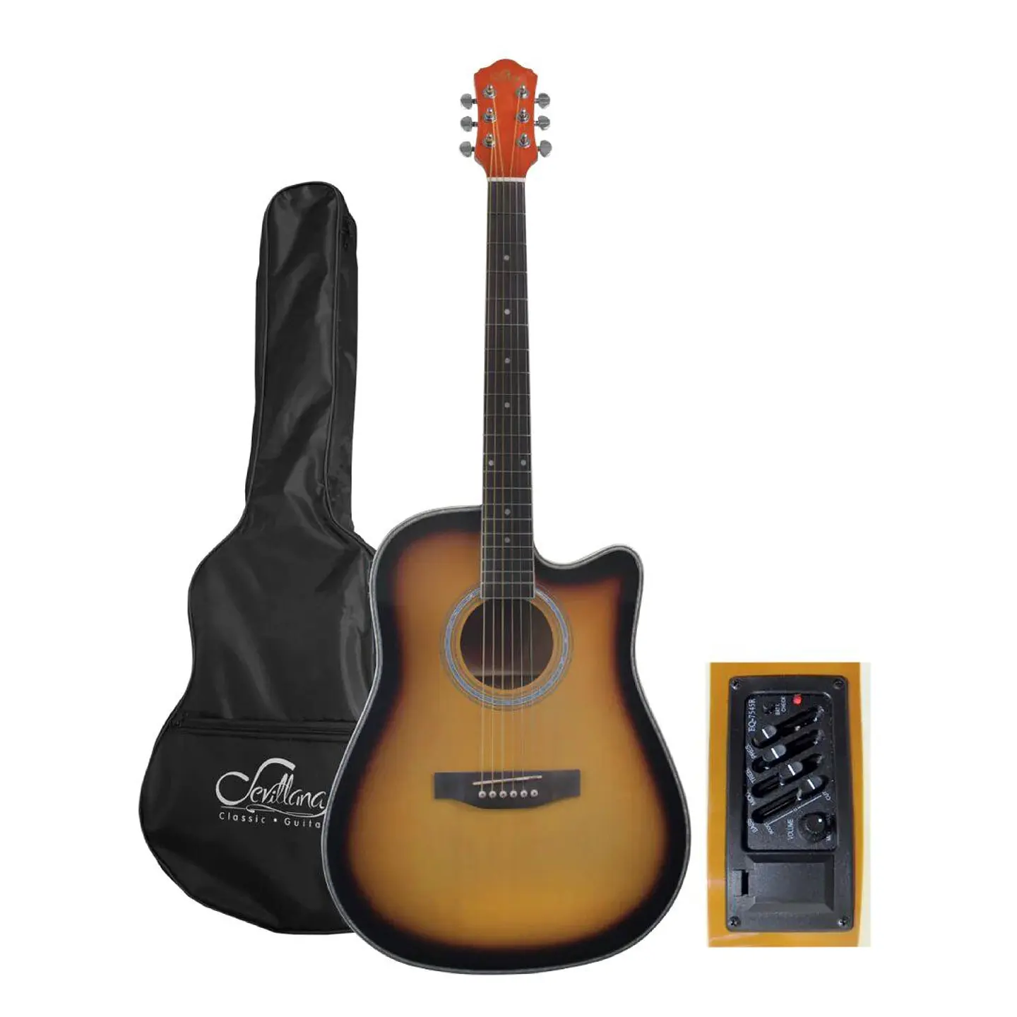 Guitarra Electroacústica con funda cuerdas metálicas sunburst 1