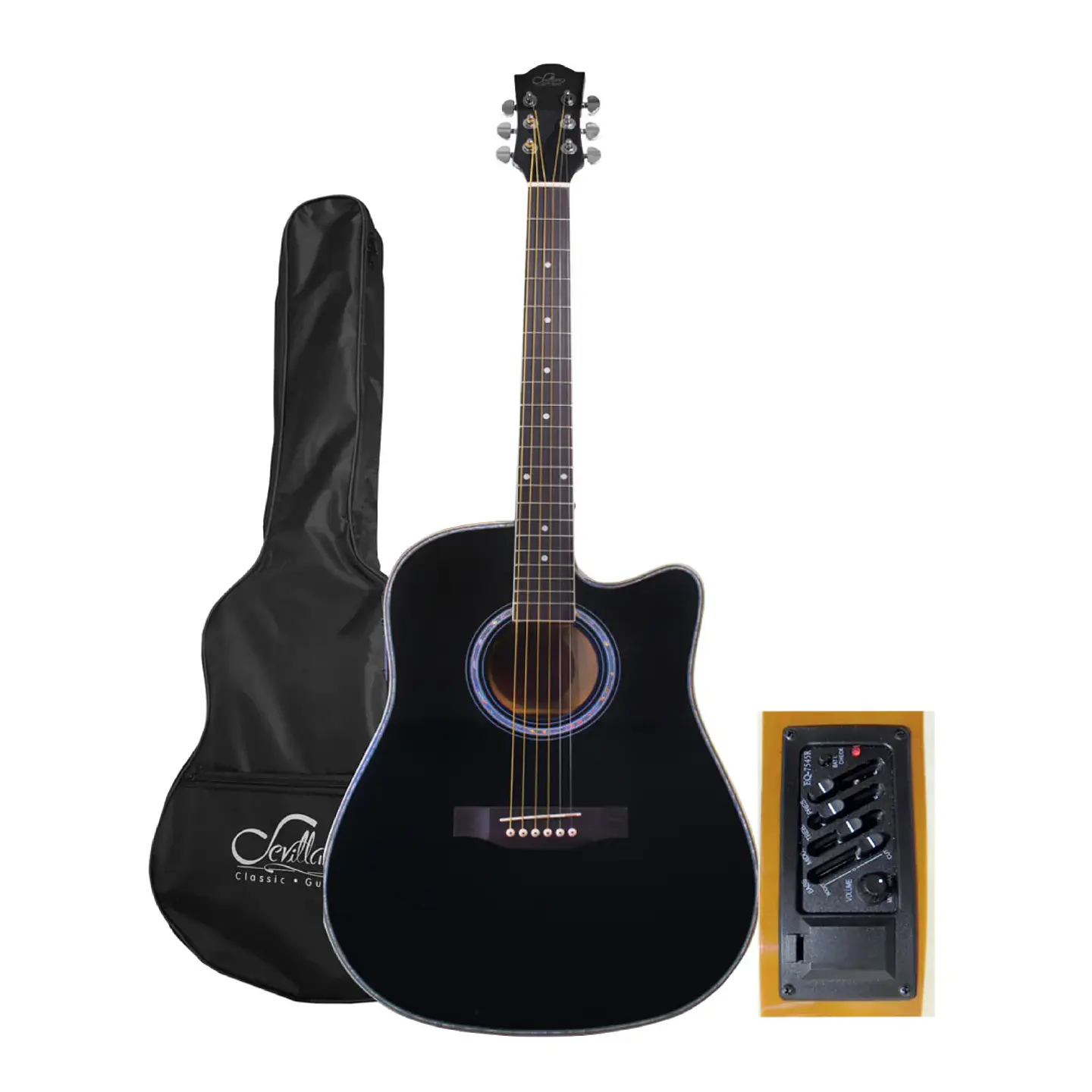 Guitarra Electroacústica con funda cuerdas metálicas negra 1