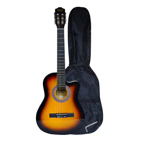 Guitarra con sacado Zaragoza color sunburst cuerdas Nylon con funda