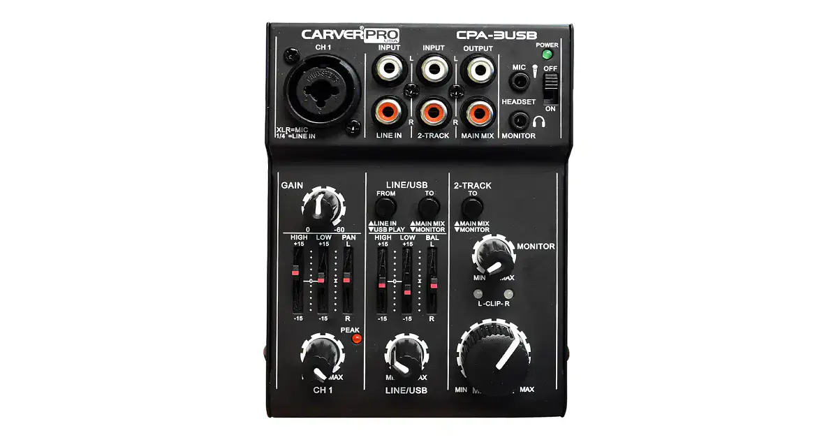 Mini Mixer USB 3 Canales 5V Carver Pro CPA-3USB