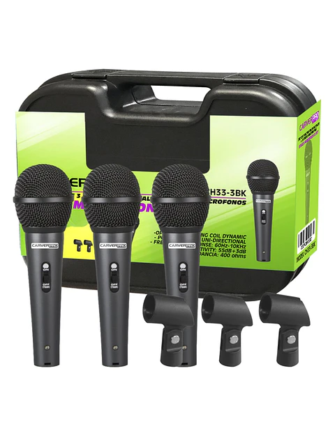 Set 3 microfonos vocales CH33-3BK Carver Pro