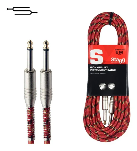 Cable de Instrumento Plug Tela Rojo Stagg 6m 