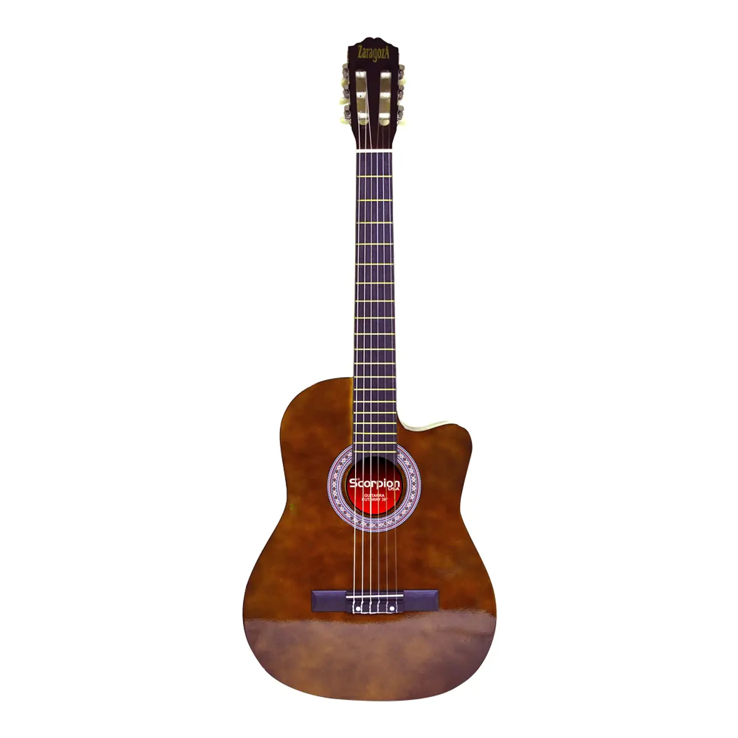 Guitarra con sacado Scorpion color café cuerdas nylon con funda  1