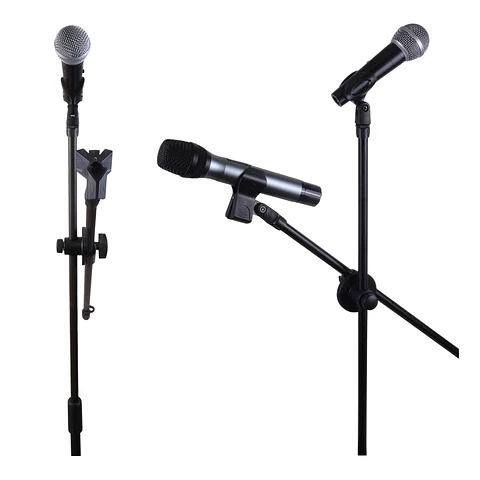 Atril o Pedestal de Microfono con 2 Boom + 2 Porta Microfono RMX