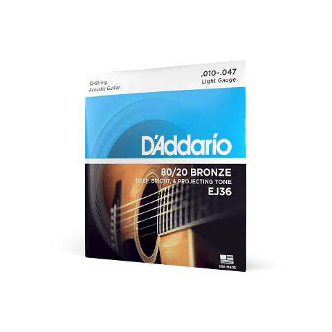 Cuerdas de guitarra acústica Daddario EJ-36 Bronze 12 cuerdas (10-47)