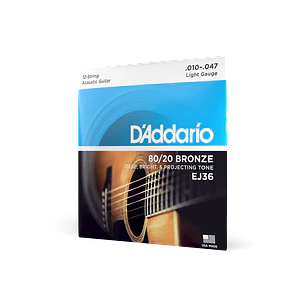 Cuerdas de guitarra acústica Daddario EJ-36 Bronze 12 cuerdas (10-47)