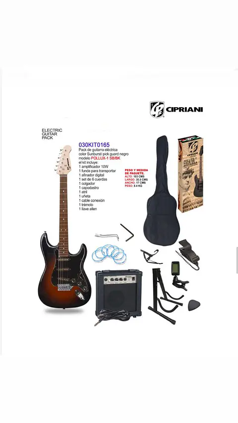 Pack Guitarra Eléctrica Sunburst Cipriani Pollux 